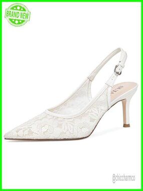 Wedding Kitten Heel Lace Mesh Slingback Pumps Bridal Shoes